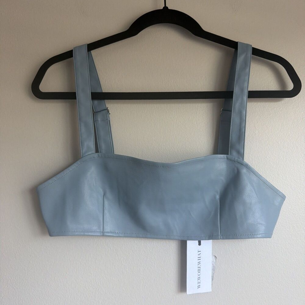 New We Wore What Bra Vegan Leather Bra Top Storm Blue M Medium NWT $58